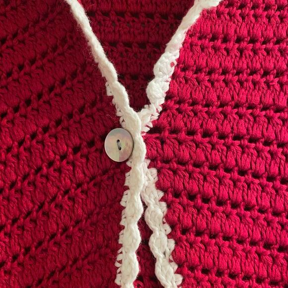 Monterey Bay Retro Cardigan Open Knit Sz XL Red Open Knit Sweater Grannycore - Picture 4 of 12